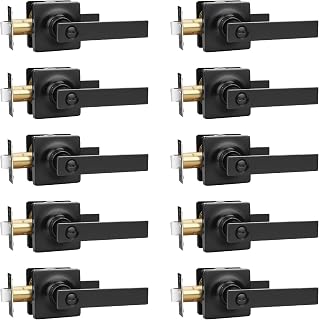GOBEKOR 10 Pack Black Door Handles Interior Matte Black Door Lever Reversible Square Door Lever for Bedroom/Bathroom Privacy Black Door Lock(Thumb Turn Button,Without Key)