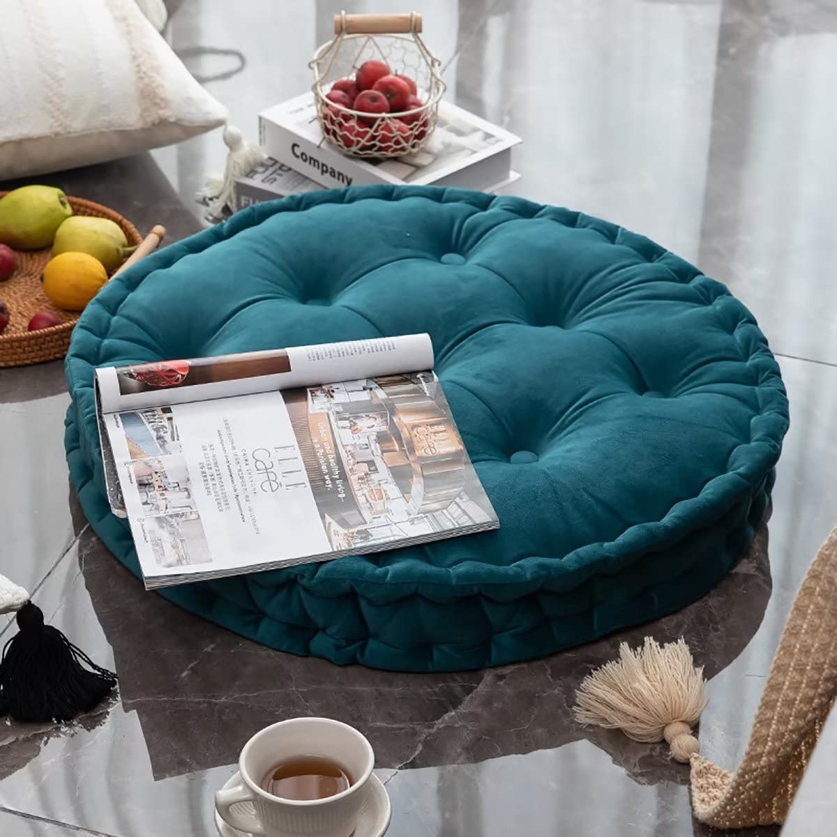 Floor Pillow Seating Round Pouf Meditation Cushion Tufted Bench Chair Cushion Soft Thicken Velvet Tatami Mat Seat Pads Floor Cushions Sitting Pillow for Living Room Indoor Outdoor 24