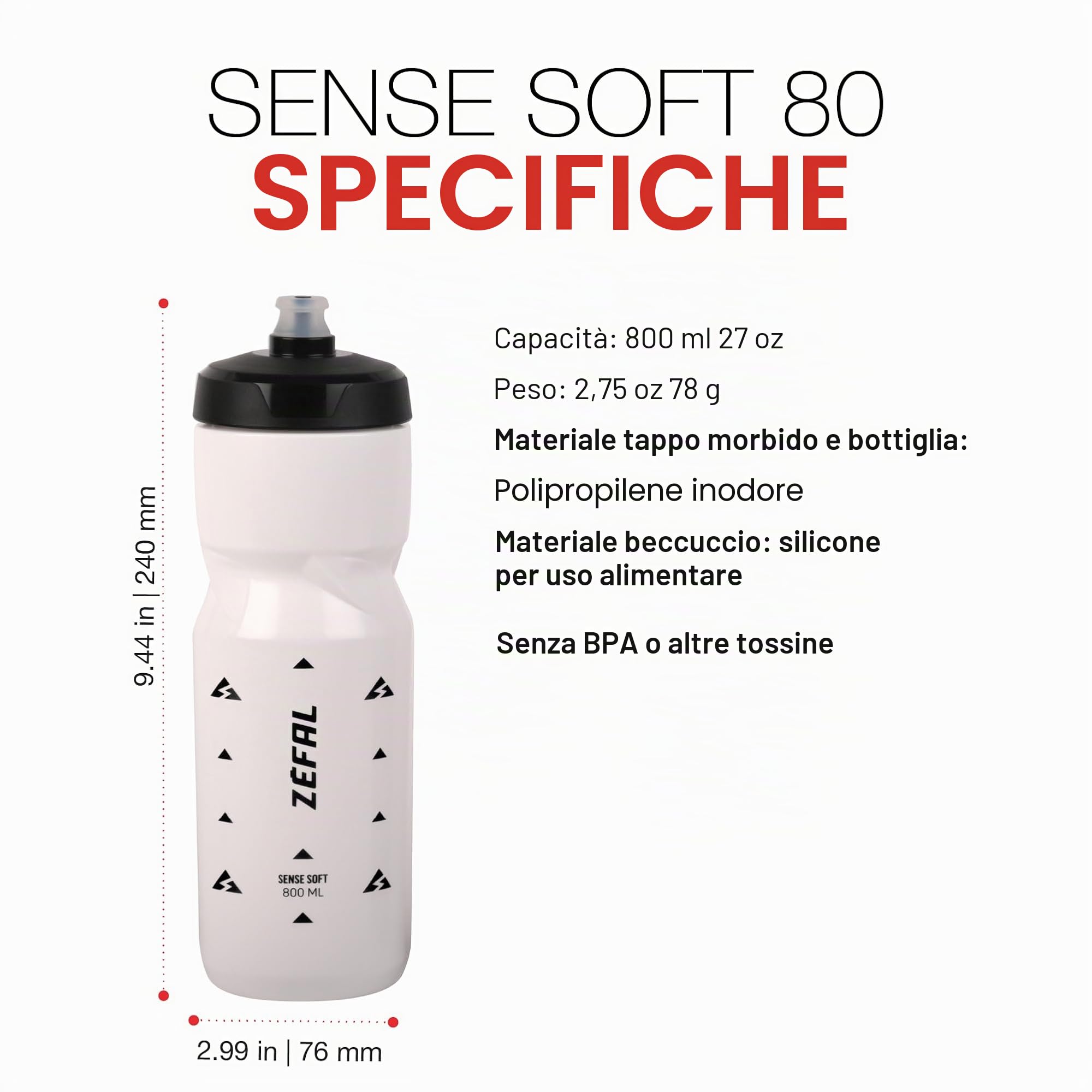 ZEFAL Pack Sense Soft 80 - Set di due Borracce Bici e MTB - Borraccia Ciclismo e Sportiva Flessibile e Inodore - Borraccia Bici Senza BPA - Tappo in Silicone - Bianco, 2 x 800ml