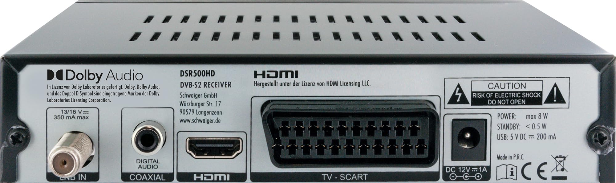 Schwaiger DSR500HD tV set-top boxes Cable Alta Definición Total Negro - Reproductor/sintonizador (Cable, 480p,576i,720p,1080i,1080p, 4:3,16:9, Negro, Analógica, LED)