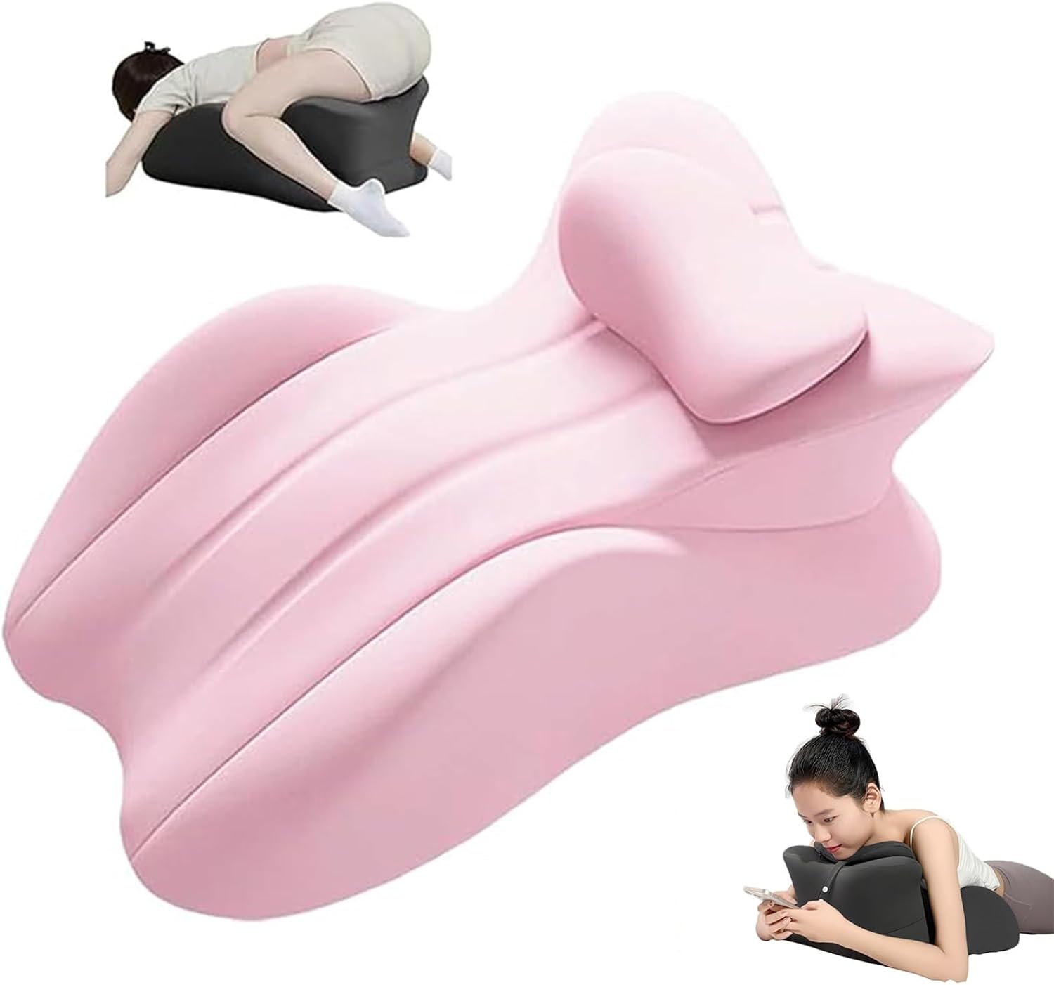 Glenmi Memory Foam Lumbar Support Pillow Ergonomic Streamline Back Support Pillow for Lower Back Pain Relief, Back Pillow for Car, Chair, Couch, Travel(Pink)