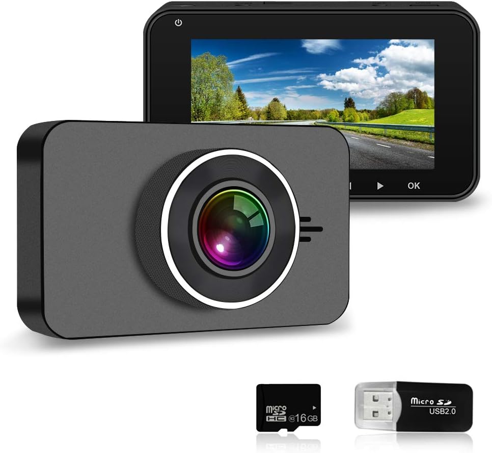 Ultra HD 1296P Car Camera 3 Inch LCD Dash Cam, Sony 323 Sensor 170 Wide Angle Lens Night Vision Video Recorder Camera, Built in WDR Loop Recording G-Sensor,16GB SD Card Included