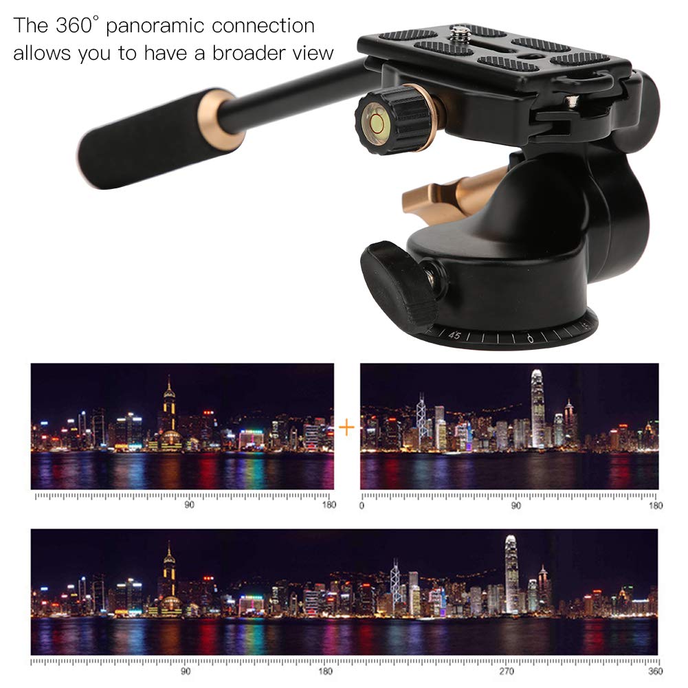 Aluminum Alloy 3-Way Damping Video Tripod Head with Pan Bar Handle for DSLR Camera for Tripods Monopod