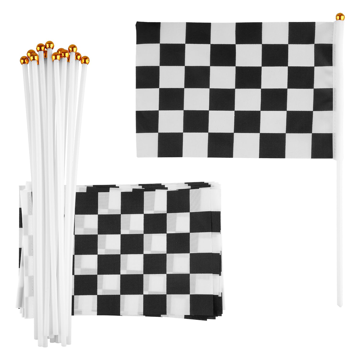 Tabanzhe 15Pcs Black and White Checkered Racing Flags,Hand Waving Race Flags for Sport Events,Race Theme Birthday Party and Party Decoration