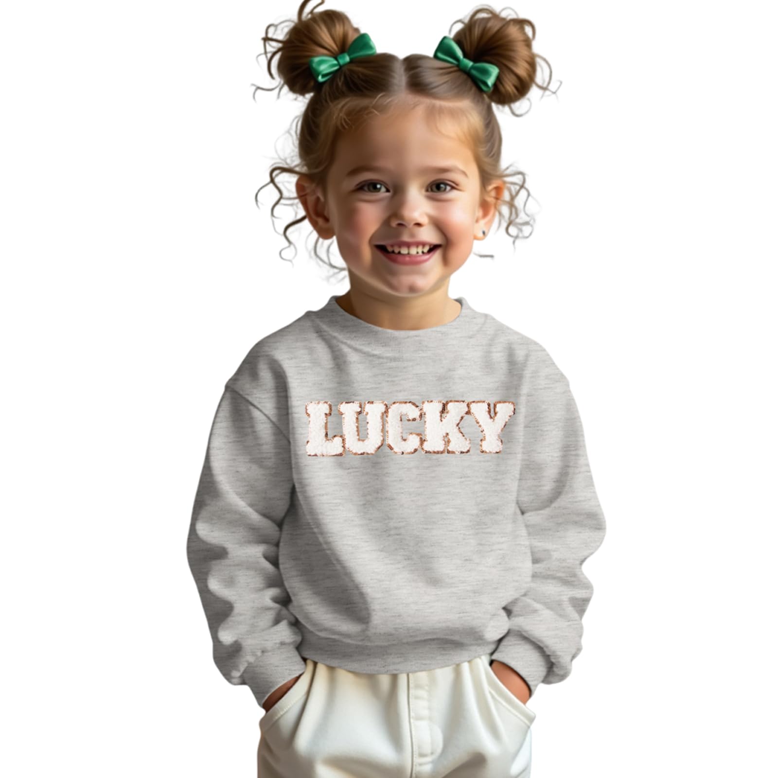 GLIGLITTR Toddler Baby Boys Girls St. Patricks Day Outfit Lucky Clover Embroidery Sweatshirt Long Sleeve Pullover Shirt Tops