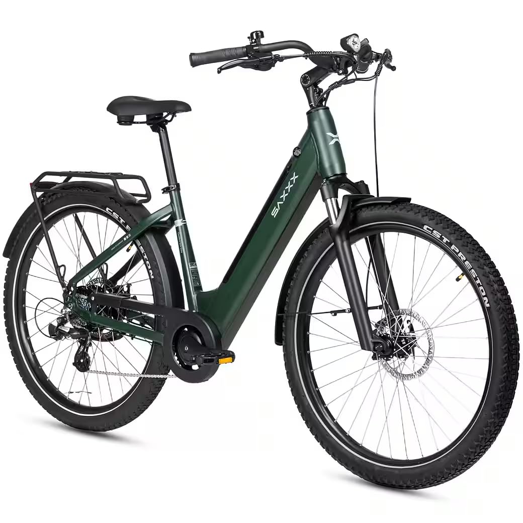SAXXX E Bike Tiefeinsteiger 27.5 Zoll mit 36V 13Ah Akku, Elektro Fahrrad Erwachsene mit Scheibenbremse, 7 Gang Kettenschaltung Pedelec mit Federgabel, Gepäckträger für Damen/Frauen Herren/Männer Sport & Freizeit