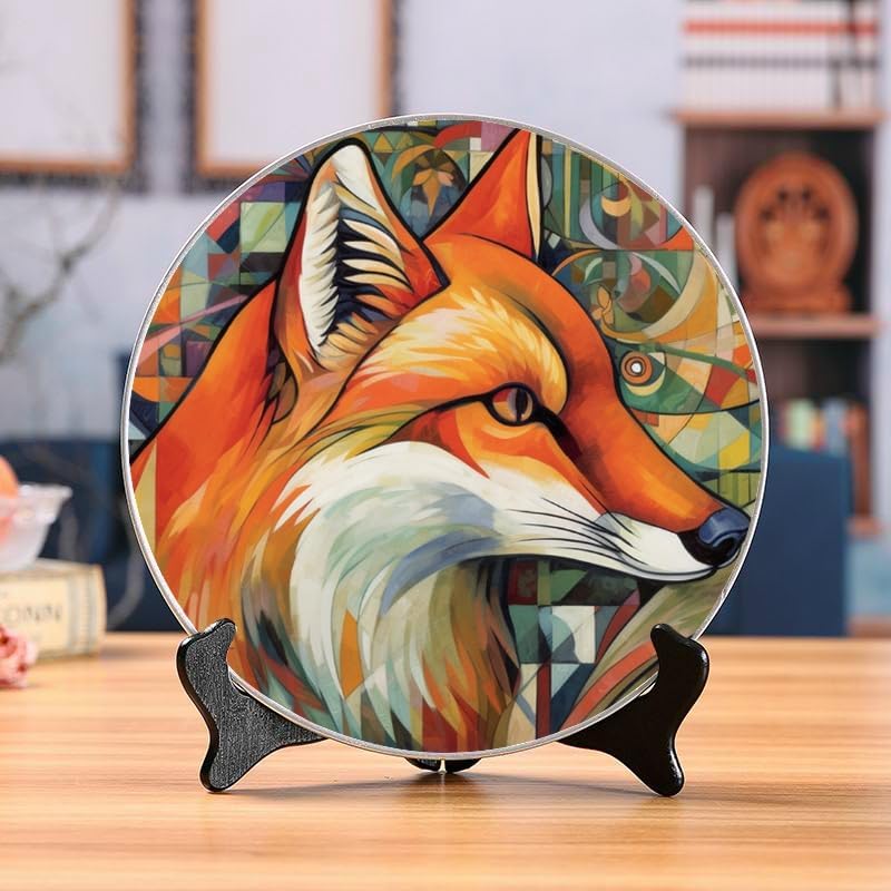 Fox 10-inch Ceramic Plate for Wall Display or Tabletop, with Stand & Hook DP-754365718