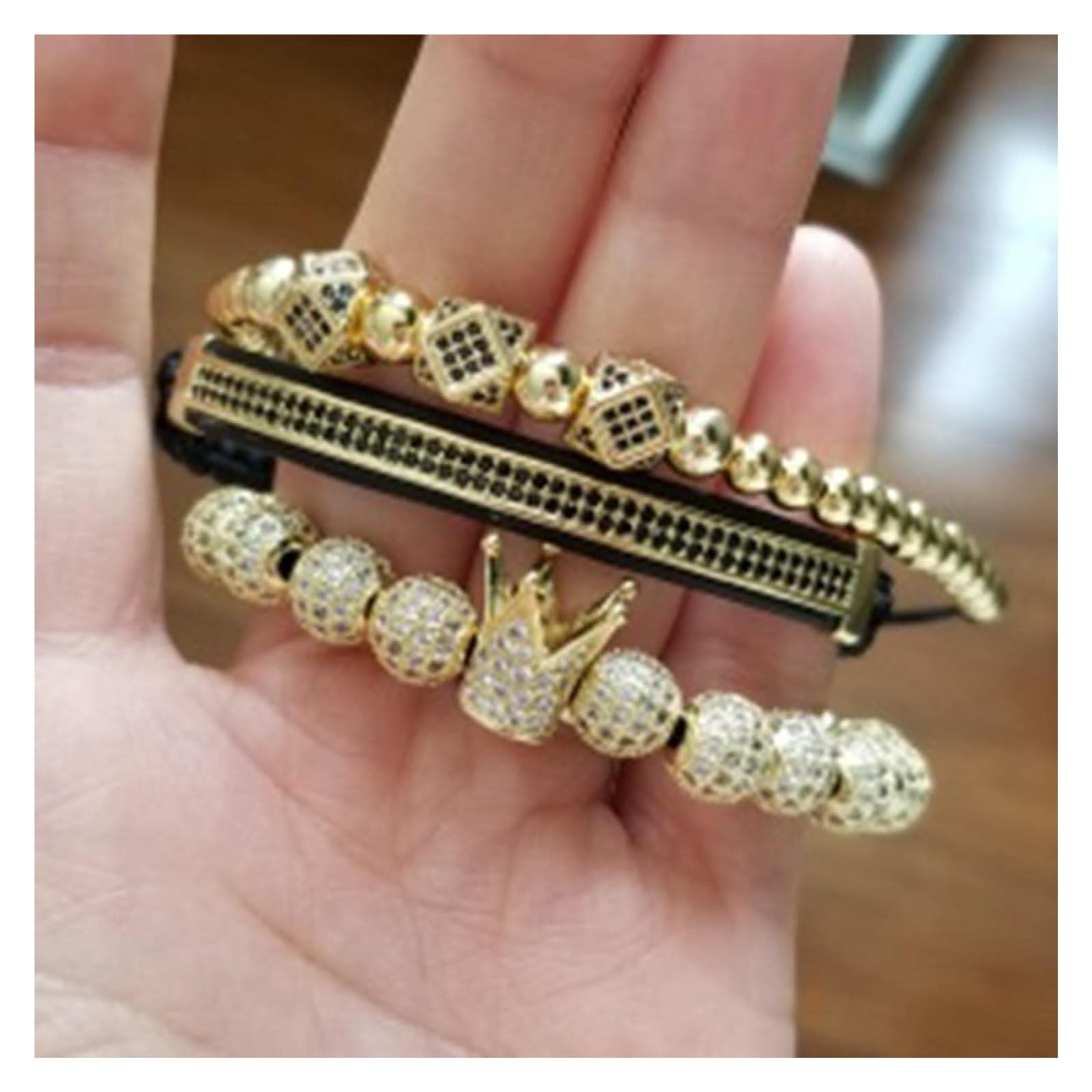 JCAKES Bracciali con perline Bracciali Gioielli Ragazze Intreccio Braccialetto di perline fatto a mano Zirconia Pavimentato Bend Bar Charm Corda Gioielli Regalo for uomo Donna Delicato