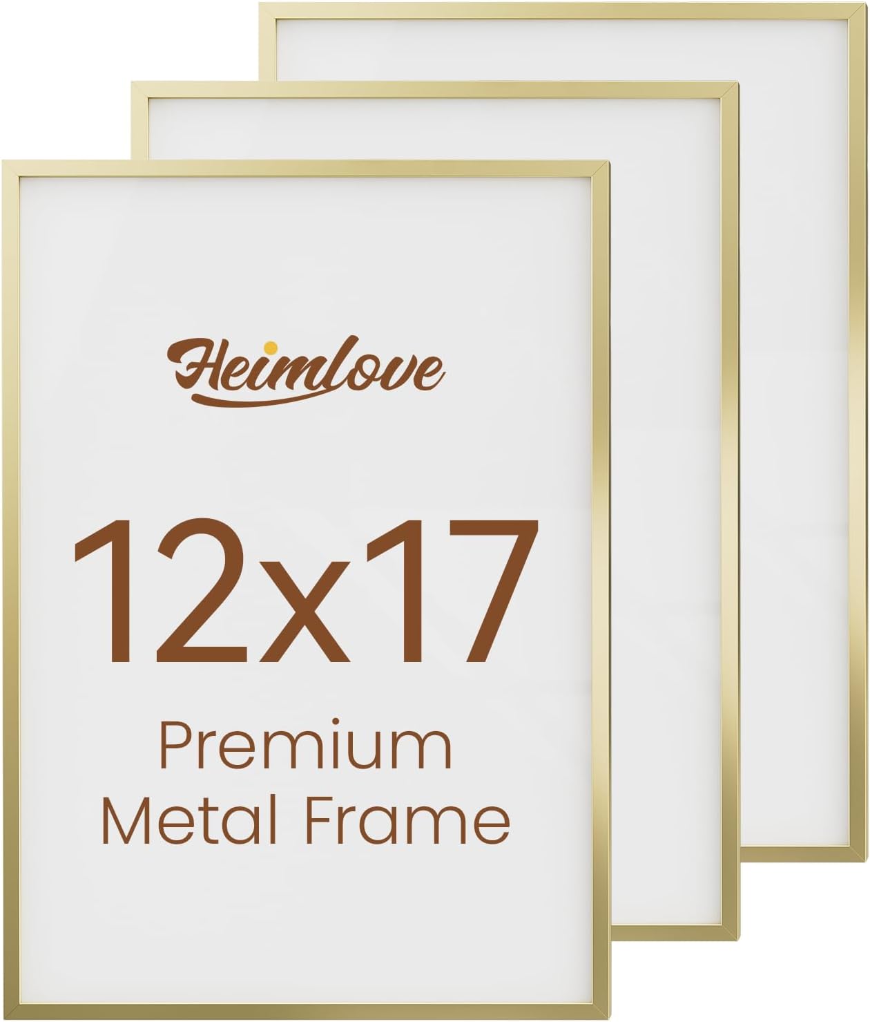 Heimlove 12x17 Aluminum Picture Frame, Metal Picture Frame Wall Mounting Horizontally or Vertically, Photo frame with Tempered Glass - Poster Frame Simple and Elegant Decor for Wall - 3 Pack - Gold 12x17 Gold-3P
