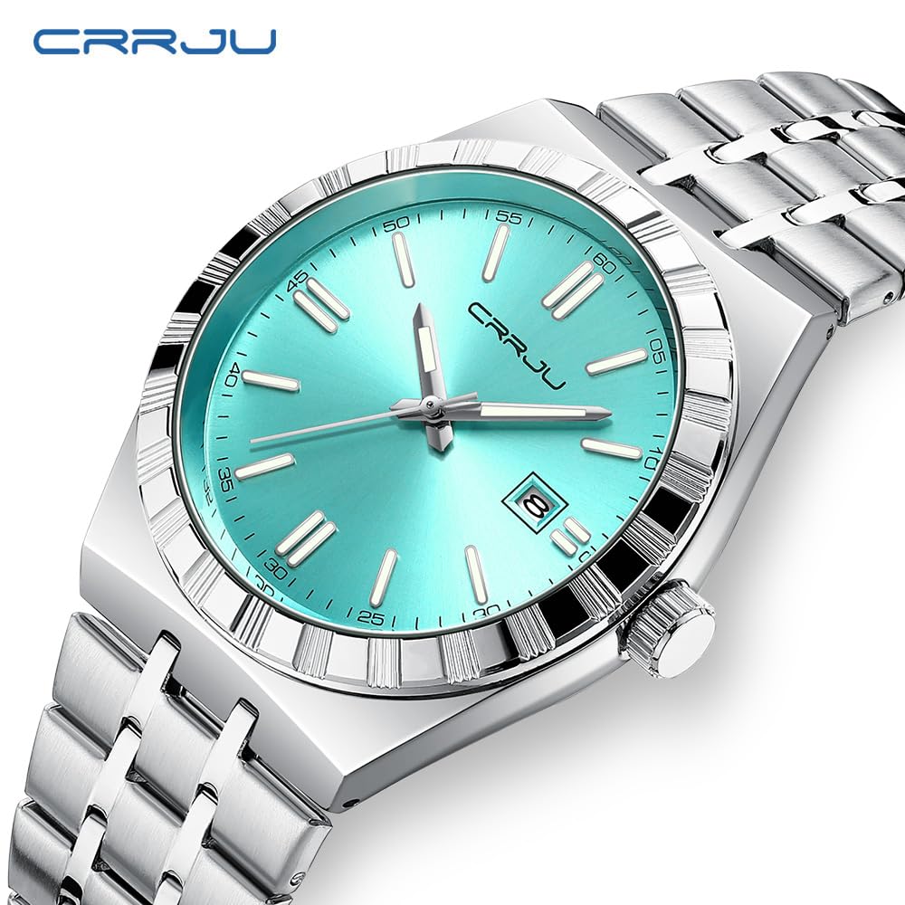 CRRJU Watches for Men,Fashion Luxury Luminous Analog Quartz Wristwatches,Business Man Calendar Watches Silver - 3