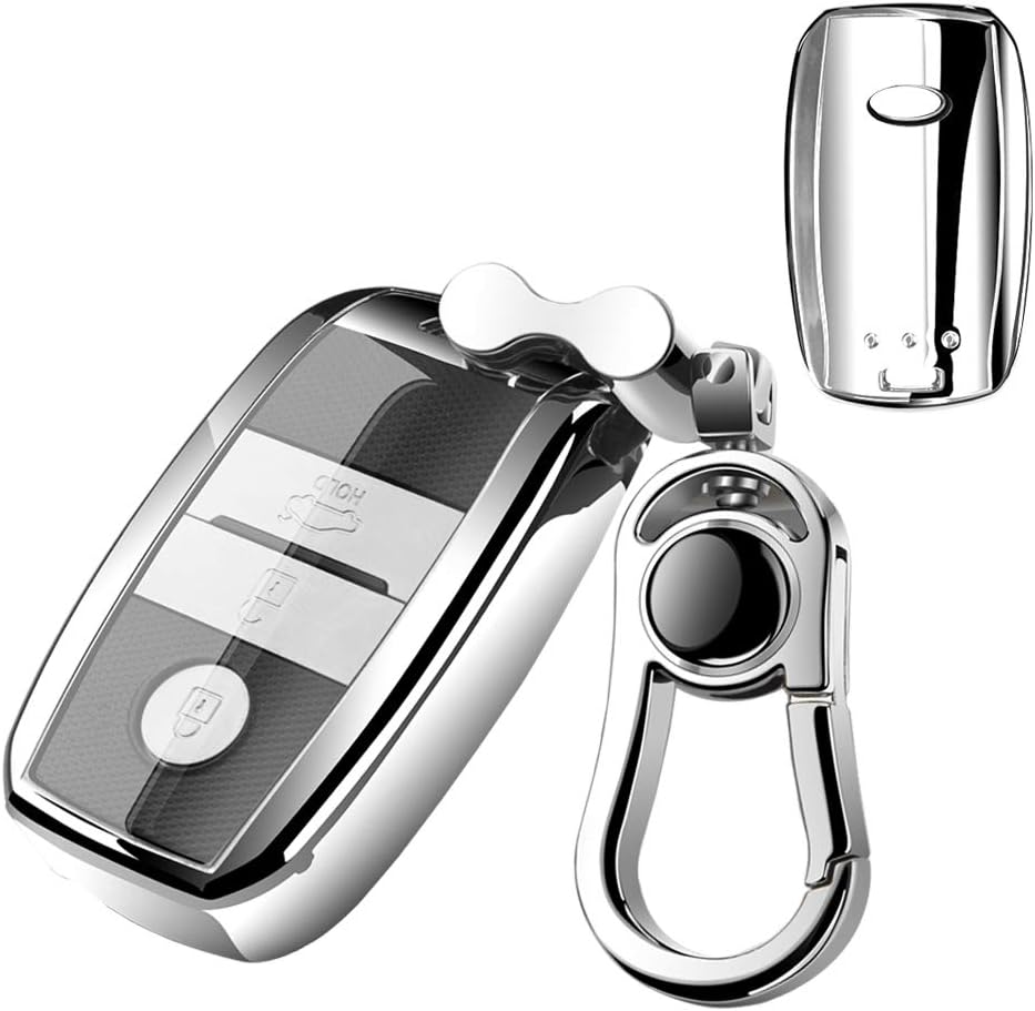 K LAKEY Car Key Fob Cover,Fit for Kia Optima Cerato Forte Rondo Alloy Keychain, Silver, Smart key fob