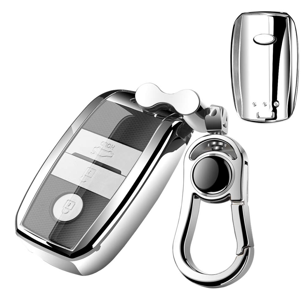 K LAKEY Car Key Fob Cover,Fit for Kia Optima Cerato Forte Rondo Alloy Keychain, Silver, Smart key fob