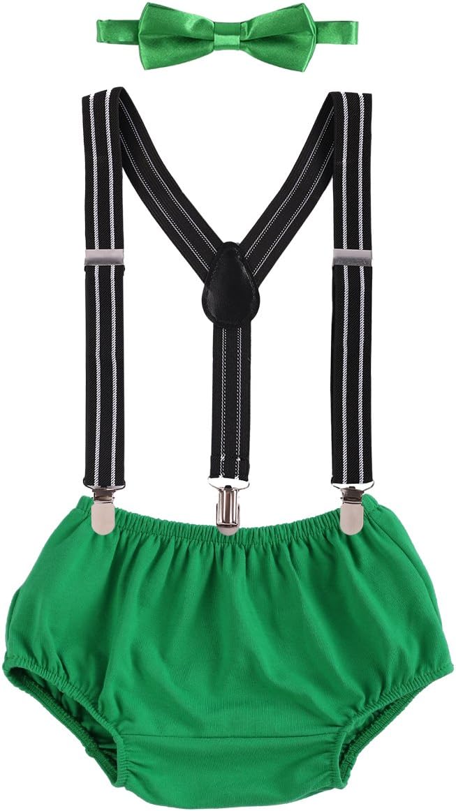 IBTOM CASTLE Baby Boys Cake Smash Outfit First Birthday Bloomers Bowtie Suspenders Clothes set