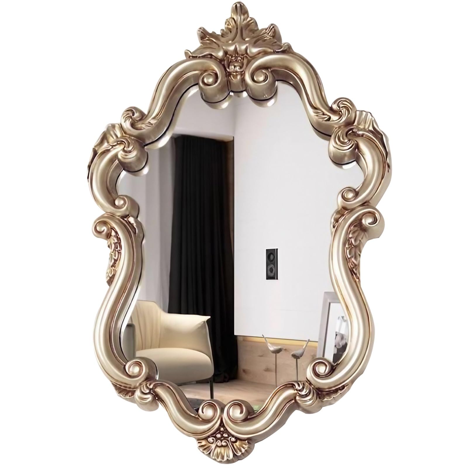 FGXHHS 24×35 inch Decorative Wall Mirror, Ornate Baroque Bathroom Vanity Vintage Hanging Mirror for Bedroom Living Room Dresser Decor (Antique Silver)