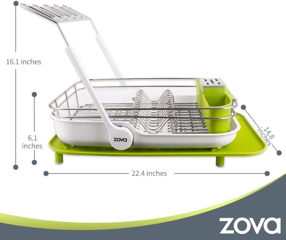 Rеvіеw Dіѕсоunt zova Premium Stainless Steel Multi-Functional Dish Drying Rack with Cutlery Holder and Wine Glass Rack, Dish Drainer Utensil Organizer for Kitchen– Large, White &Green