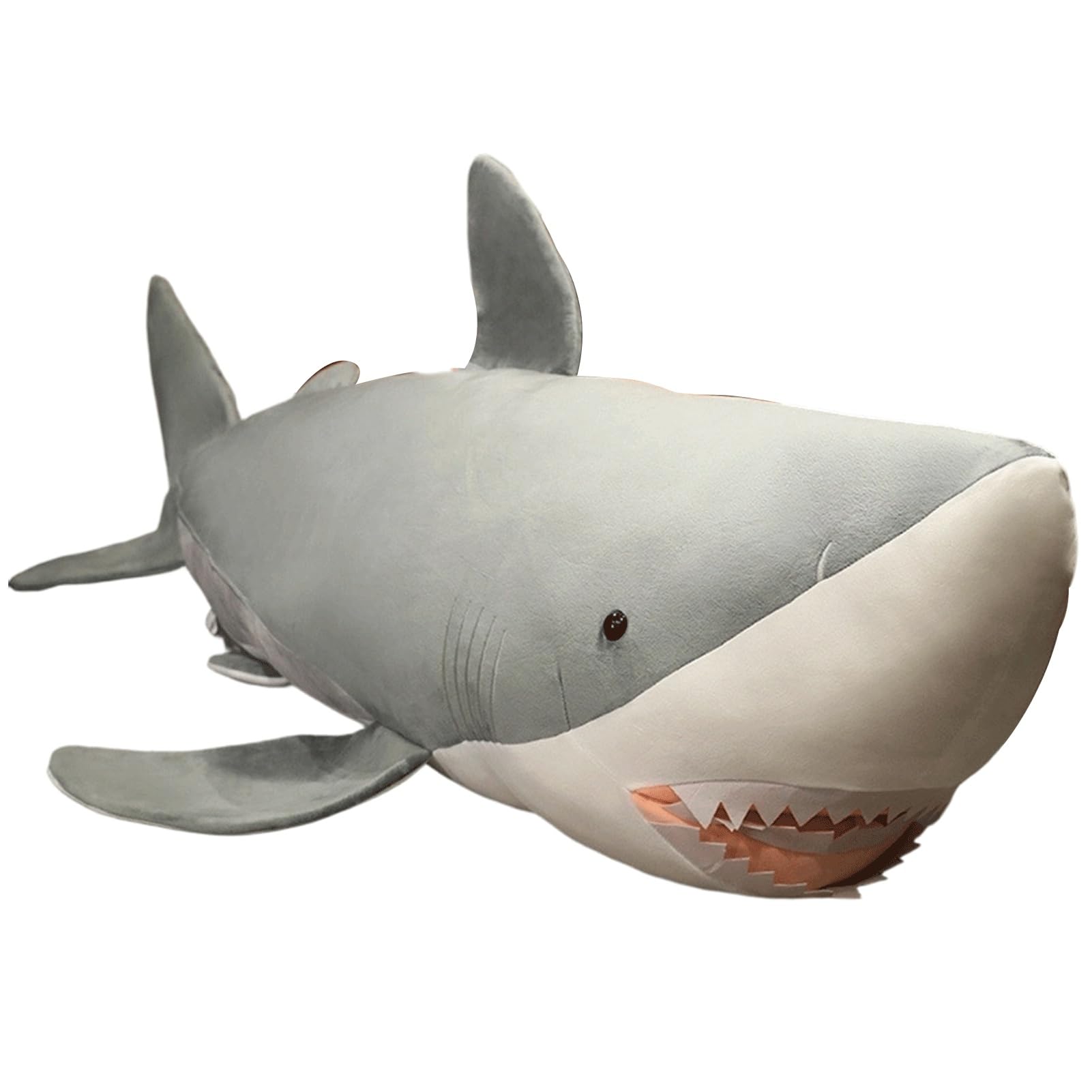 Large Great White Shark Plush Pillow, Shark Stuffed Animal with Long Body