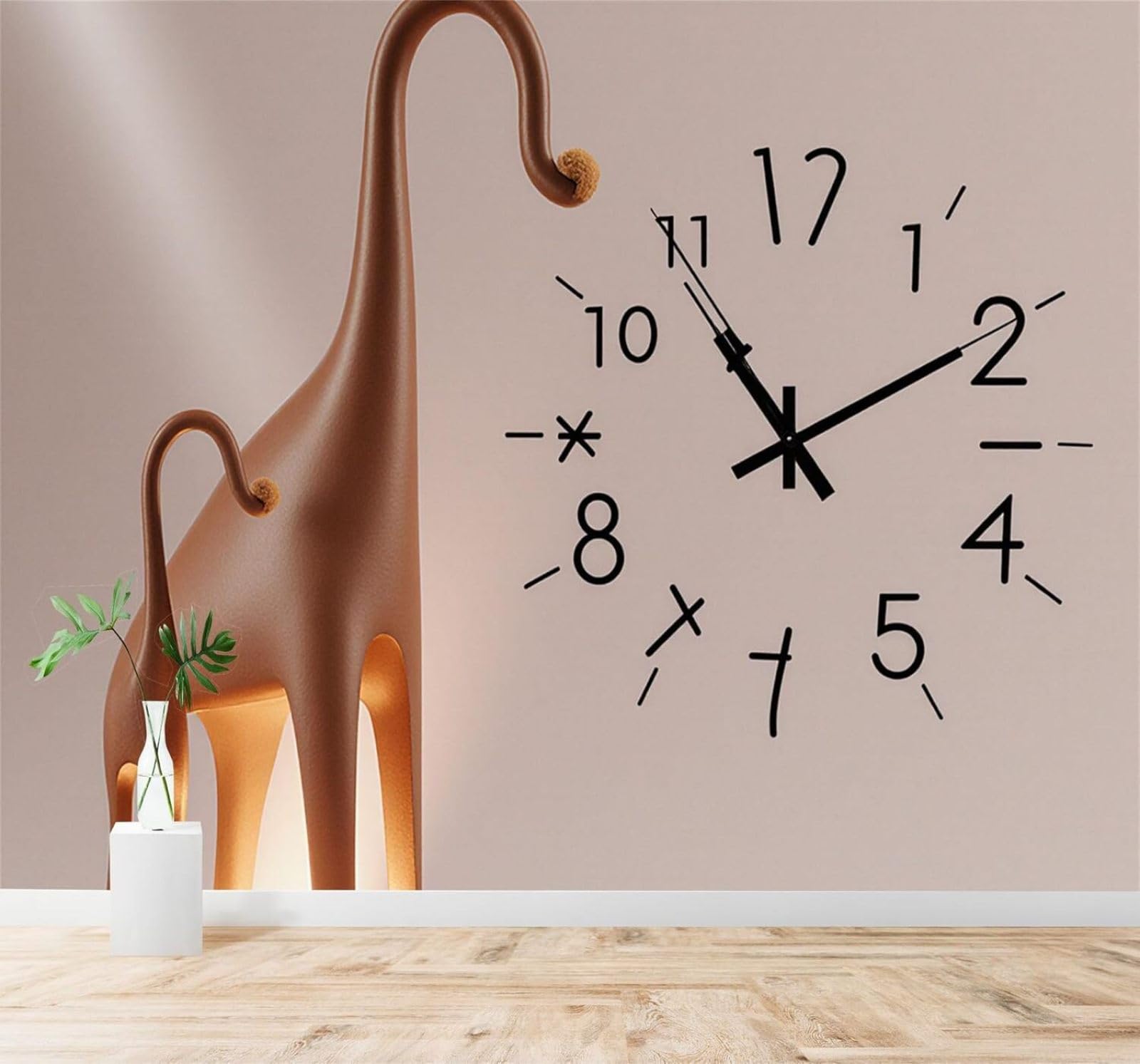 Xlming 300Cm×210Cm(B×H) Minimalist Wall Clock Abstract Animal Sculpture 3D Wallpaper Silky Texture Home Study Office Grey Dining Room Sofa Bedroom Living Room Tv Backdrop-300Cm×210Cm