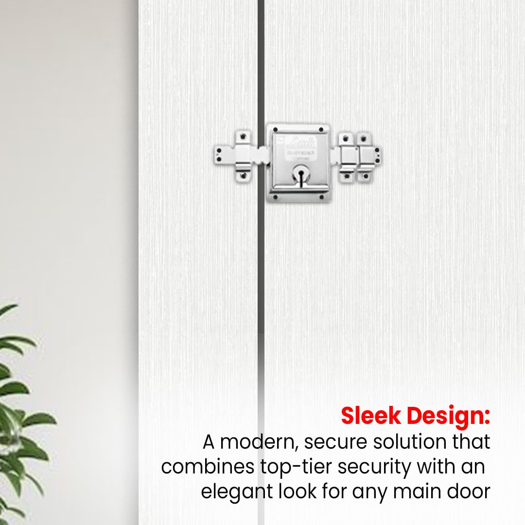 Link 12 Turn Main Door/Shutter Heavy Lock with 2 Key Stroke Lever Mechanism (106x135mm) – Nickel Chrome Plated, 5 Working Levers, Durable for Residential & Commercial Use (Silver) — Amazon image 3