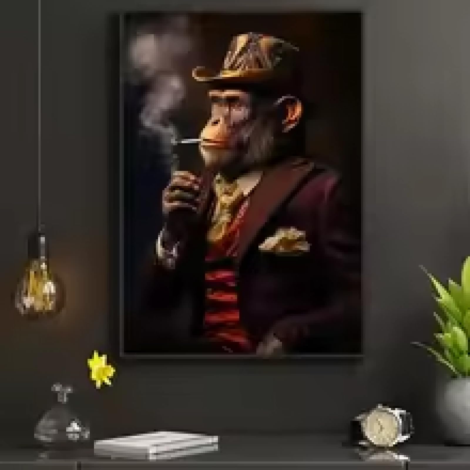 Kemeiqi Frameless Modern Gangster Monkey Canvas Printing Abstract Monkey Canvas Poster Printing Animal Wall Decor For Living Room Home Decor 50X100cm