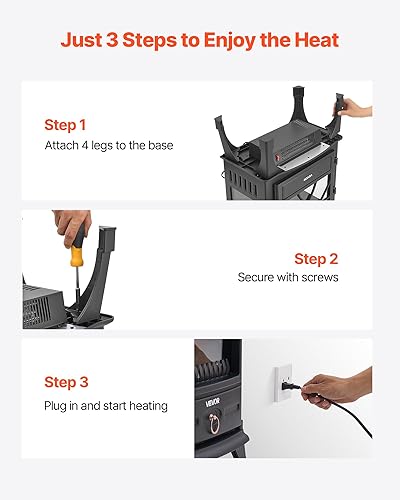 Miniatura 5 de VEVOR Chimeneas independientes de 25.5 pulgadas, calentador eléctrico portátil de 1500 W, 5120 BTU, con protección contra sobrecalentamiento, llamas