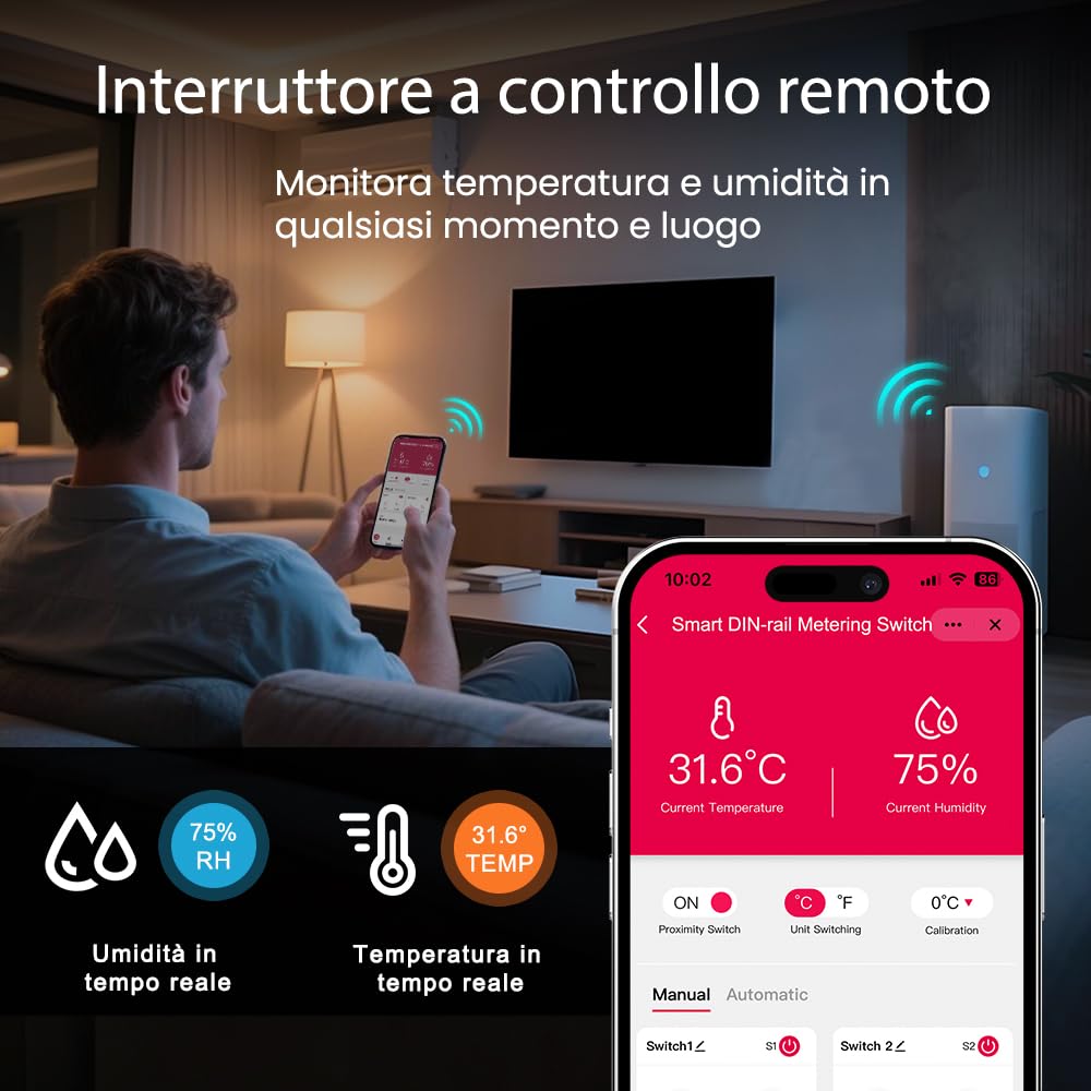 TONGOU to-Q-VTH Regolatore di temperatura con sonda,WiFi Termostato Interruttore Collegato 16A Smart Switch Dry Contact