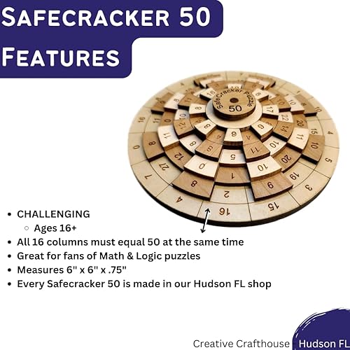 Miniatura 2 de Creative Crafthouse Safecracker 50 - Rompecabezas de matemáticas difícil para adultos, rompecabezas cerebral de madera hecho a mano, rompecabezas de