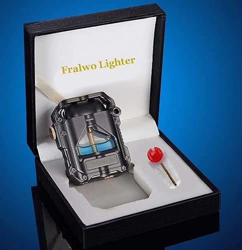 Miniatura 6 de Encendedor de trinchera con luz LED azul, encendedor mecánico transparente novedoso, regalos únicos para hombres (negro)