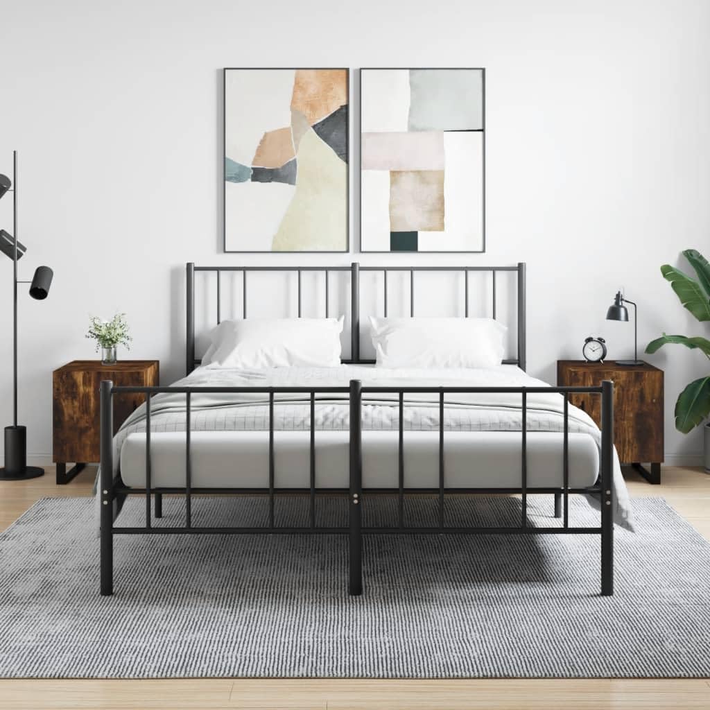 Wynira Nachttische 2 STK Räuchereiche Holzwerkstoff 40x40x50 cm mit Stauraum und Tür Metallfüße freistehend für Schlafzimmer Beistelltisch Ablagefläche Organizer