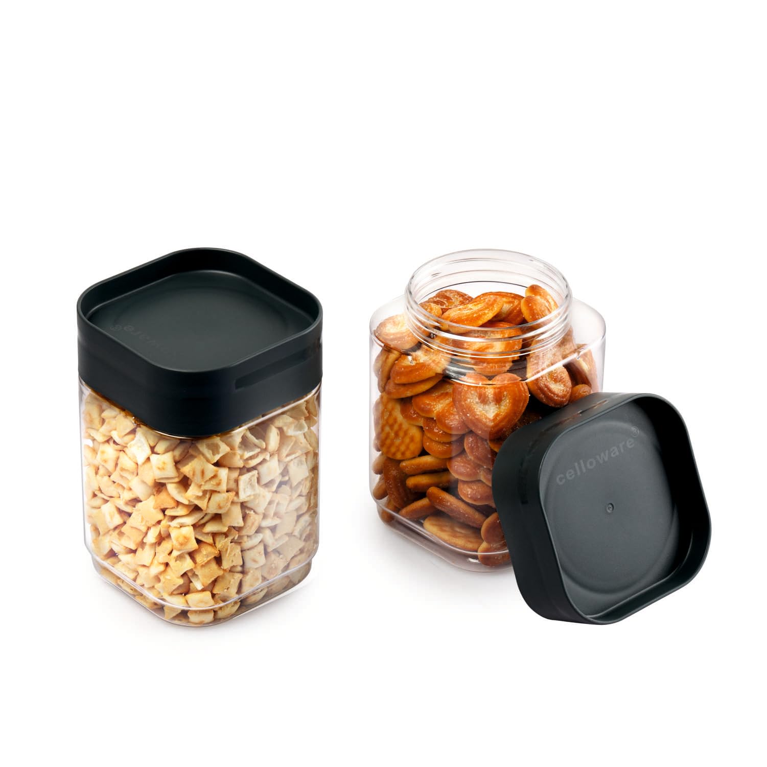 CELLO Modustack Square Containers | Air Tight Lid and Stackable | For Storage of Food, Pulses, Spice, Cereals, Cookies, Dry Food | Set of 2, 750ml, Grey (B0C94V3YLN) Amazon Price History, Amazon Price Tracker