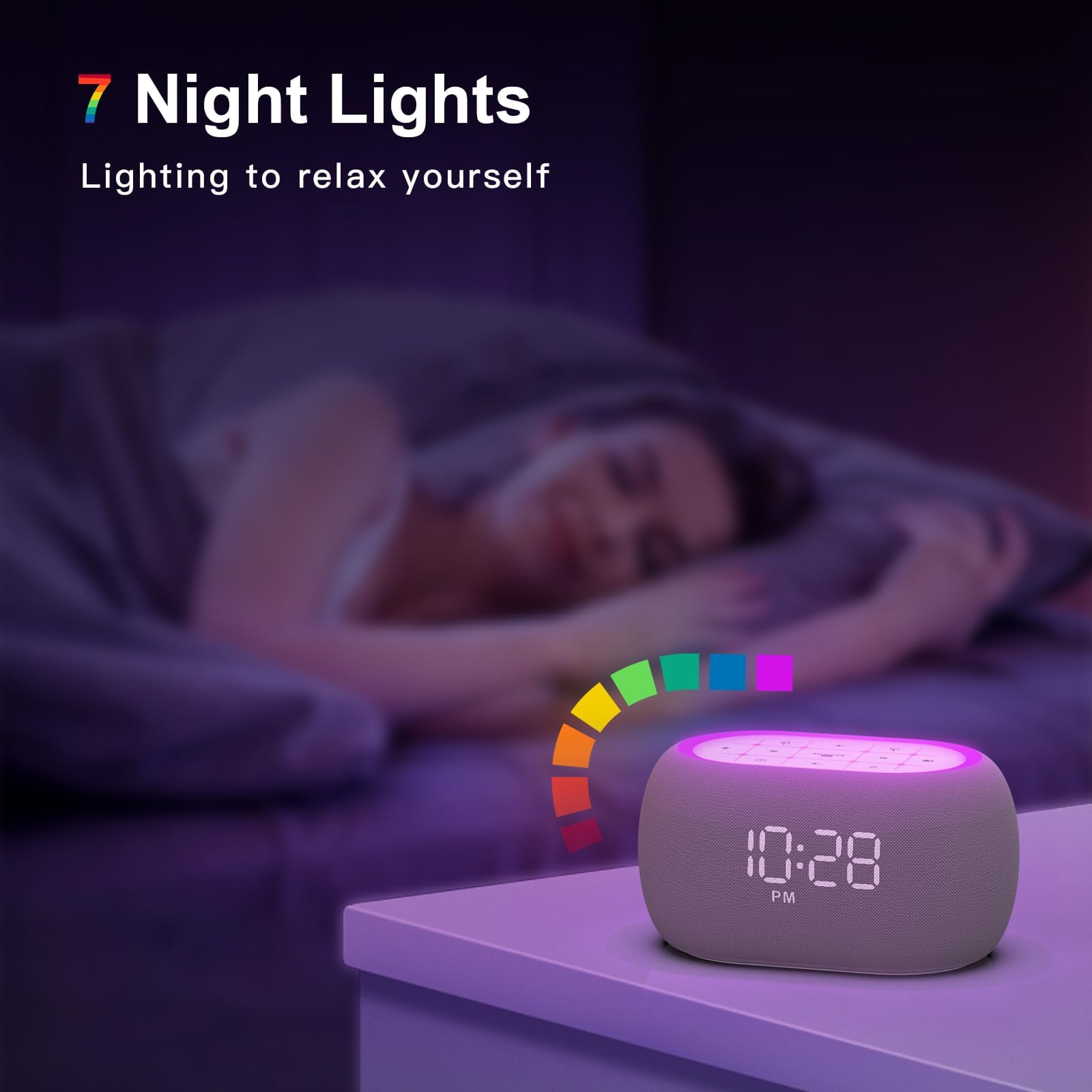 ANJANK Radiosveglia da Comodino con Altoparlante Bluetooth, Suono Stereo Hi-Fi, 7 Colori di Luce Notturna, Sveglia Digitale con 8 Suoni di Allarme, 0-100% Dimmer, Radio FM da Camera da Letto