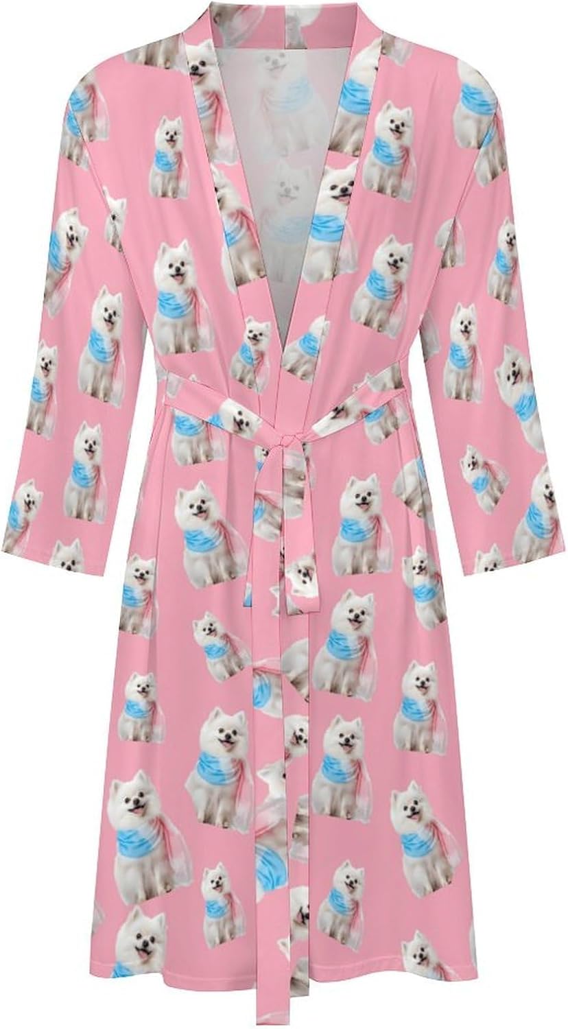 White Pomeranian Dog Trans Proud Mens Robe Long Bathrobe for Women Bath Robes Lightweight Soft Printed Sleepwear