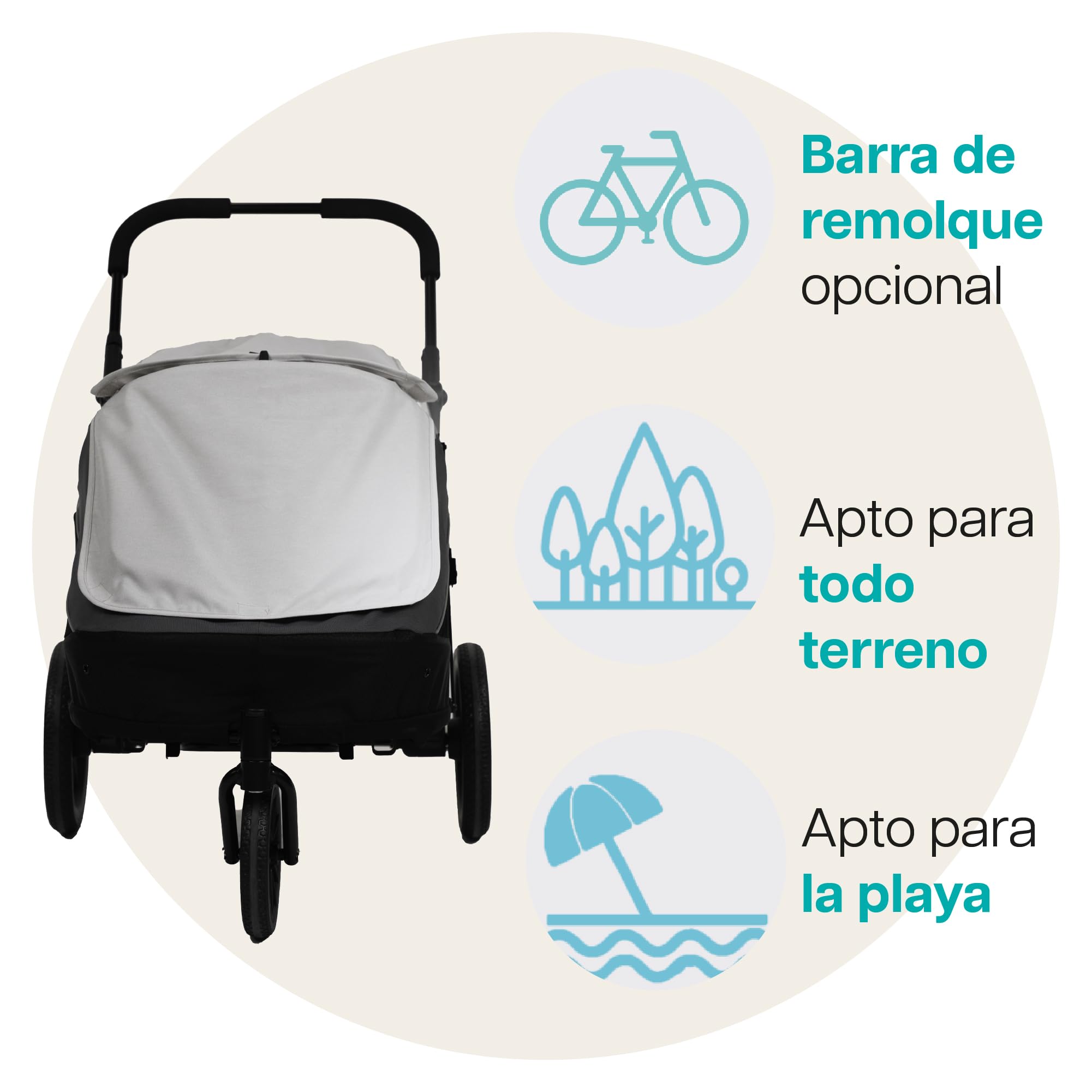 InnoPet Noah Coche para Perros - Para Perros Pequeños y Medianos hasta 25 kg - Todo Terreno - Manillar Ajustable - Incluye Funda para la Lluvia - Gris