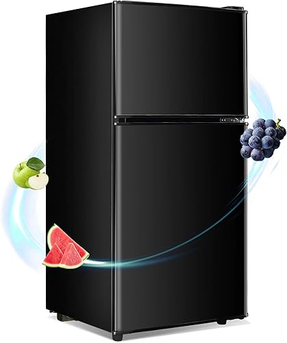 Miniatura 8 de Refrigerador para dormitorio de 3.2 pies cúbicos, refrigerador para apartamento con congelador, termostato ajustable de 7 niveles, estantes