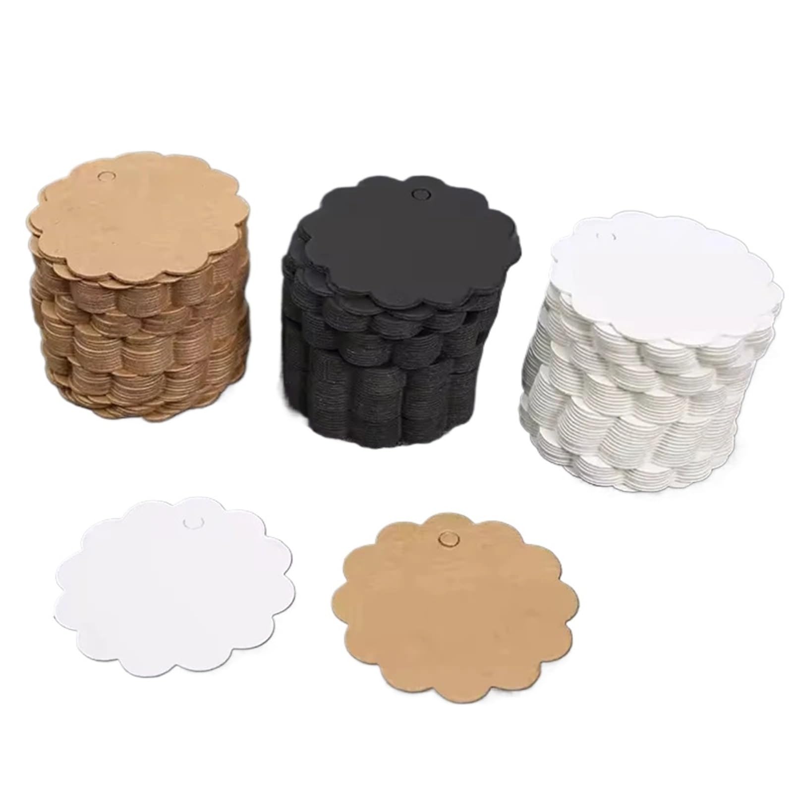 Preisschilder mit Schnur, rund, zum Aufhängen, bunt, gewellt, Kraftpapier, blanko, Packetiketten, geeignet für Geschenke, Souvenirs, Beschriftung für Warenmarkierung, Braun, 300 Stück