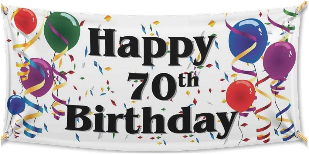 VictoryStore Waterproof Banner: Happy 70th Birthday feet Vinyl Banner (Balloons) (4x8 Feet)