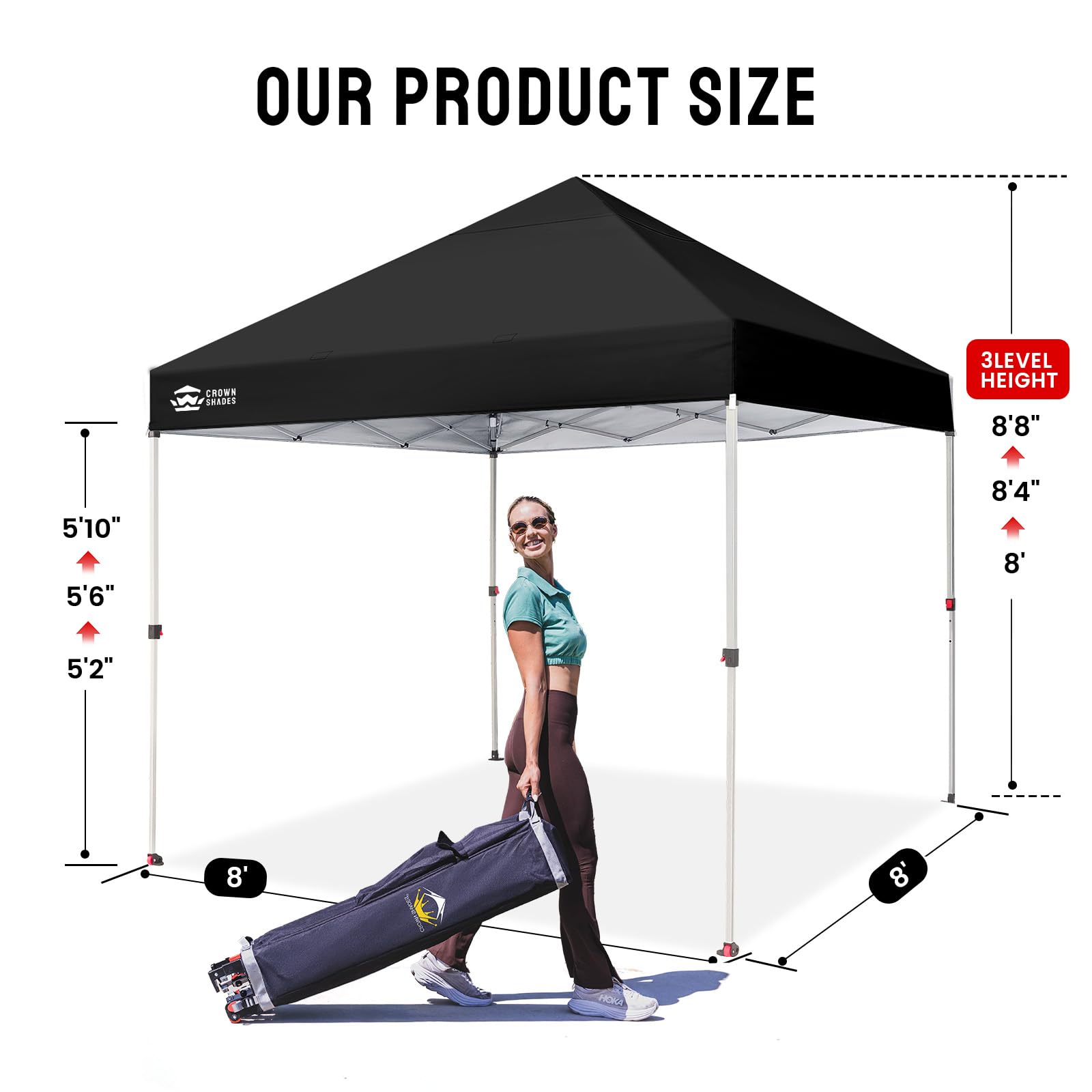 CROWN SHADES 8x8 Pop Up Canopy, Patented Center Lock One Push Instant Popup Outdoor Canopy Tent, Newly Designed Storage Bag, 8 Stakes, 4 Ropes, Silver-Coated Navy Blue