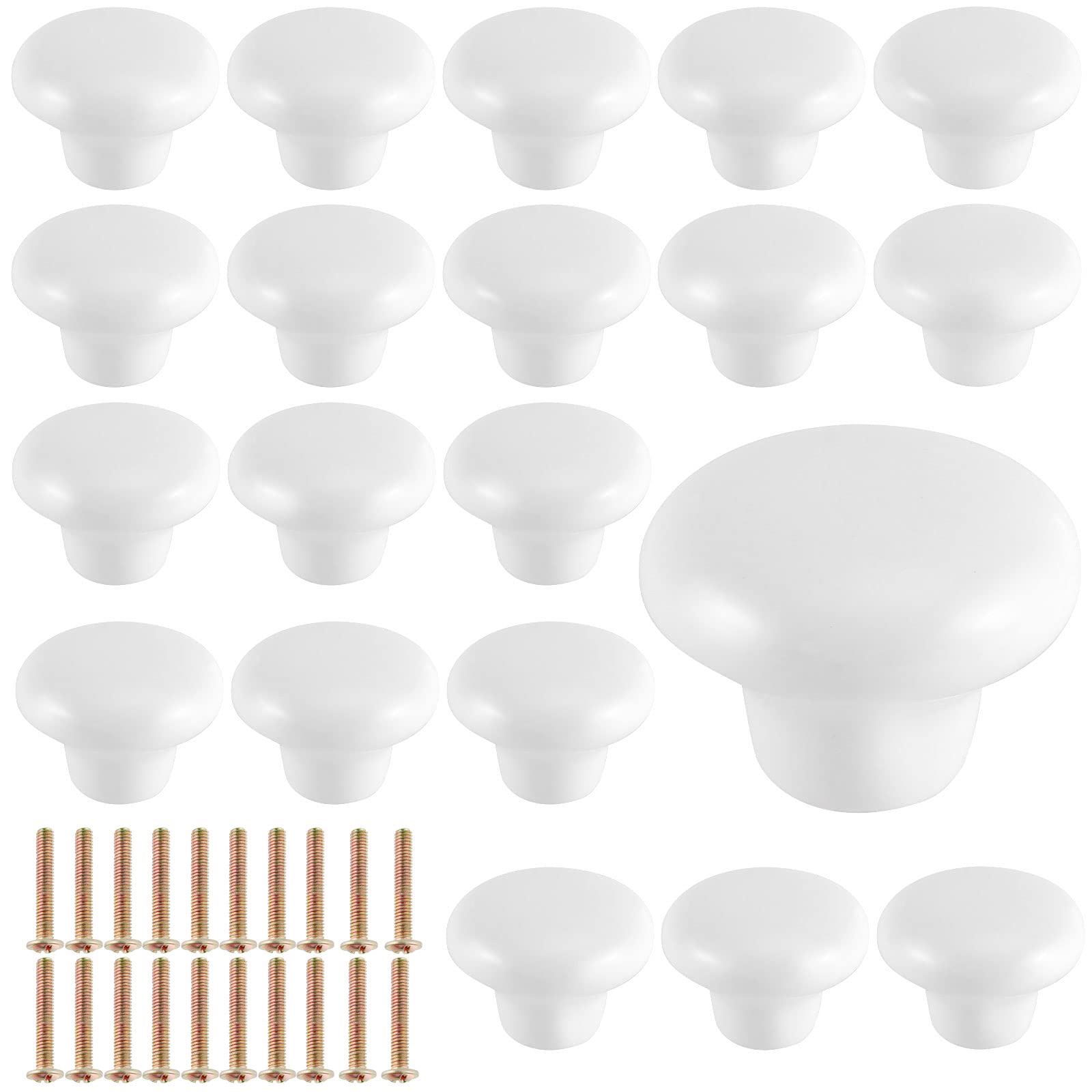 20 Pack White Ceramic Cabinet Knobs, Vintage Round Ceramic Drawer Knobs with 20 1 inch Screws, Ceramic Door Knobs Pulls for Dresser Kitchen Cupboard Bathroom