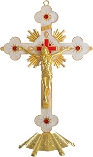 KOMI 8 Inch Metal Crucifix Catholic Decor Detachable Standing Cross Enamel Jesus Crucifix Table Cross for Christian Prayers Altar
