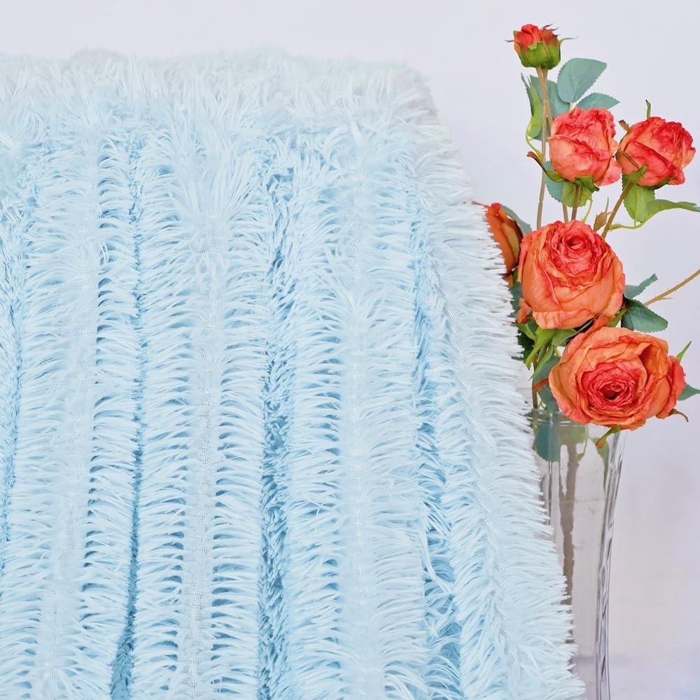 Plush Super Soft Blanket Bedding Sofa Cover Furry Fuzzy Fur Warm Throw Qulit Cozy Couch Blanket for Winter (63"x79", Light Blue) - Image 4