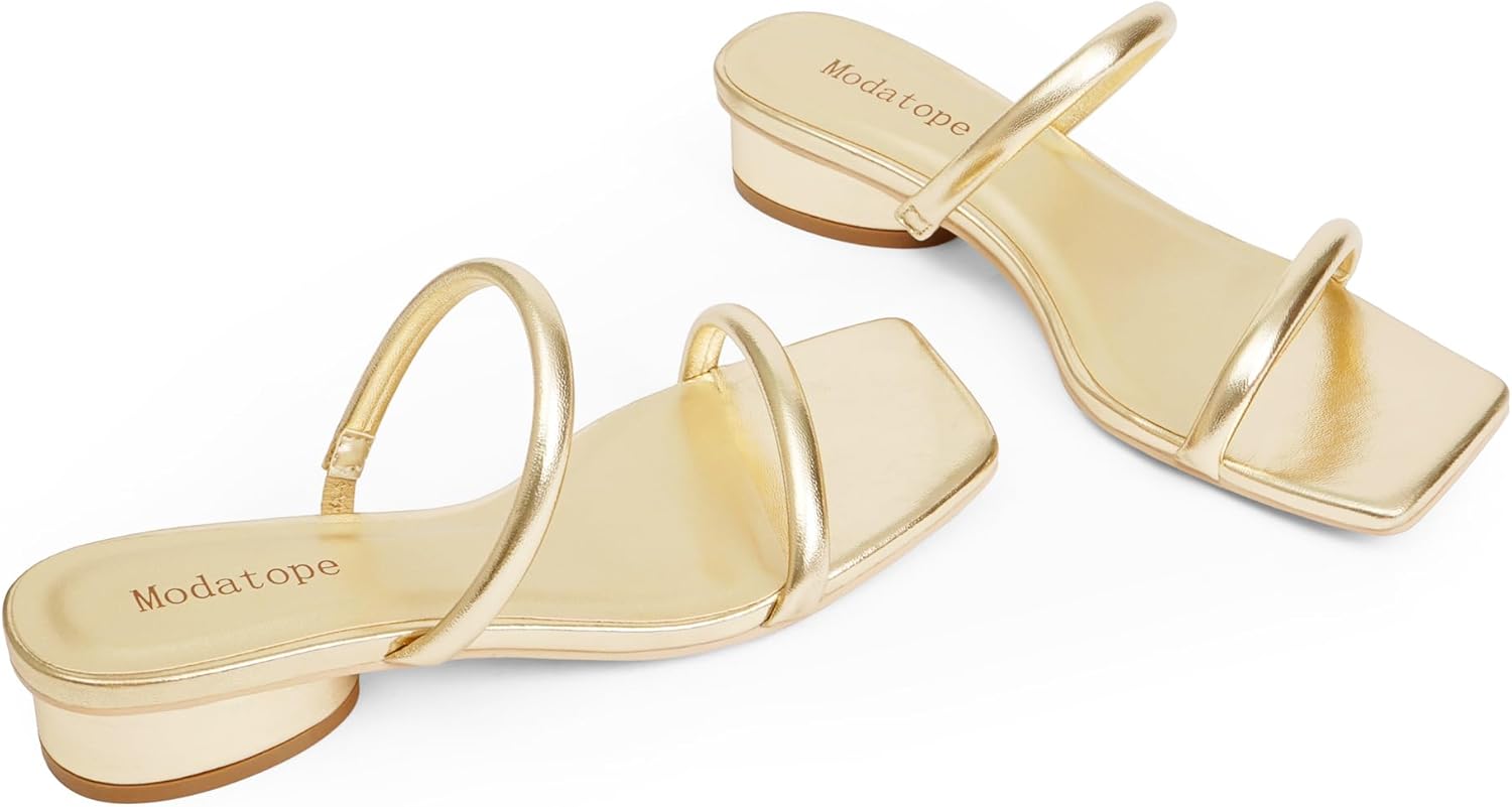 Modatope Square Open Toe Heeled Sandals Women Two Strap Chunky Heel Sandals for Women Low Block Heel Sandal Dressy - Image 6