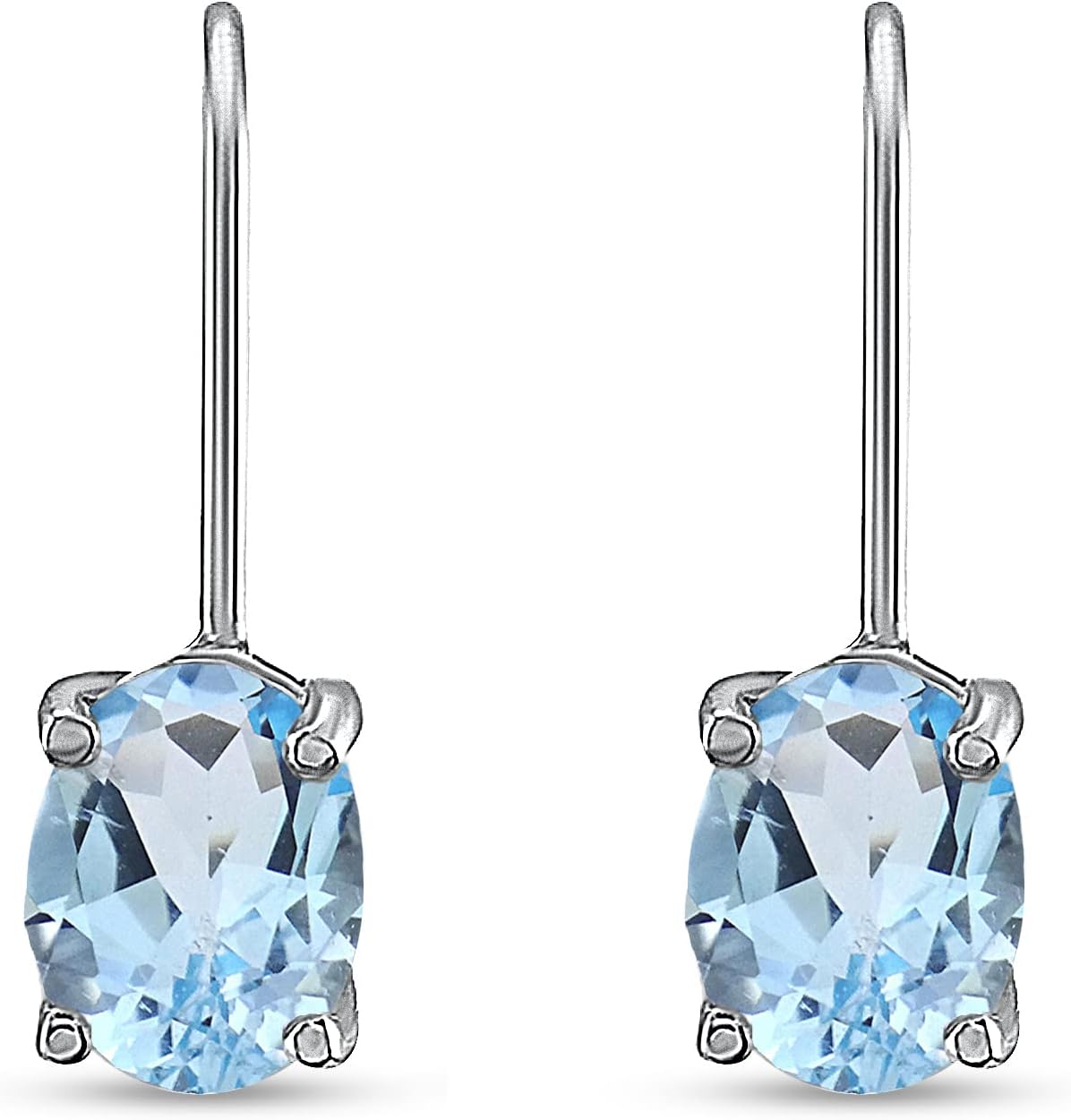 Sterling Silver 8x6mm Oval Genuine, Created or Simulated Gemstone Birthstone Leverback Drop Earrings for Women