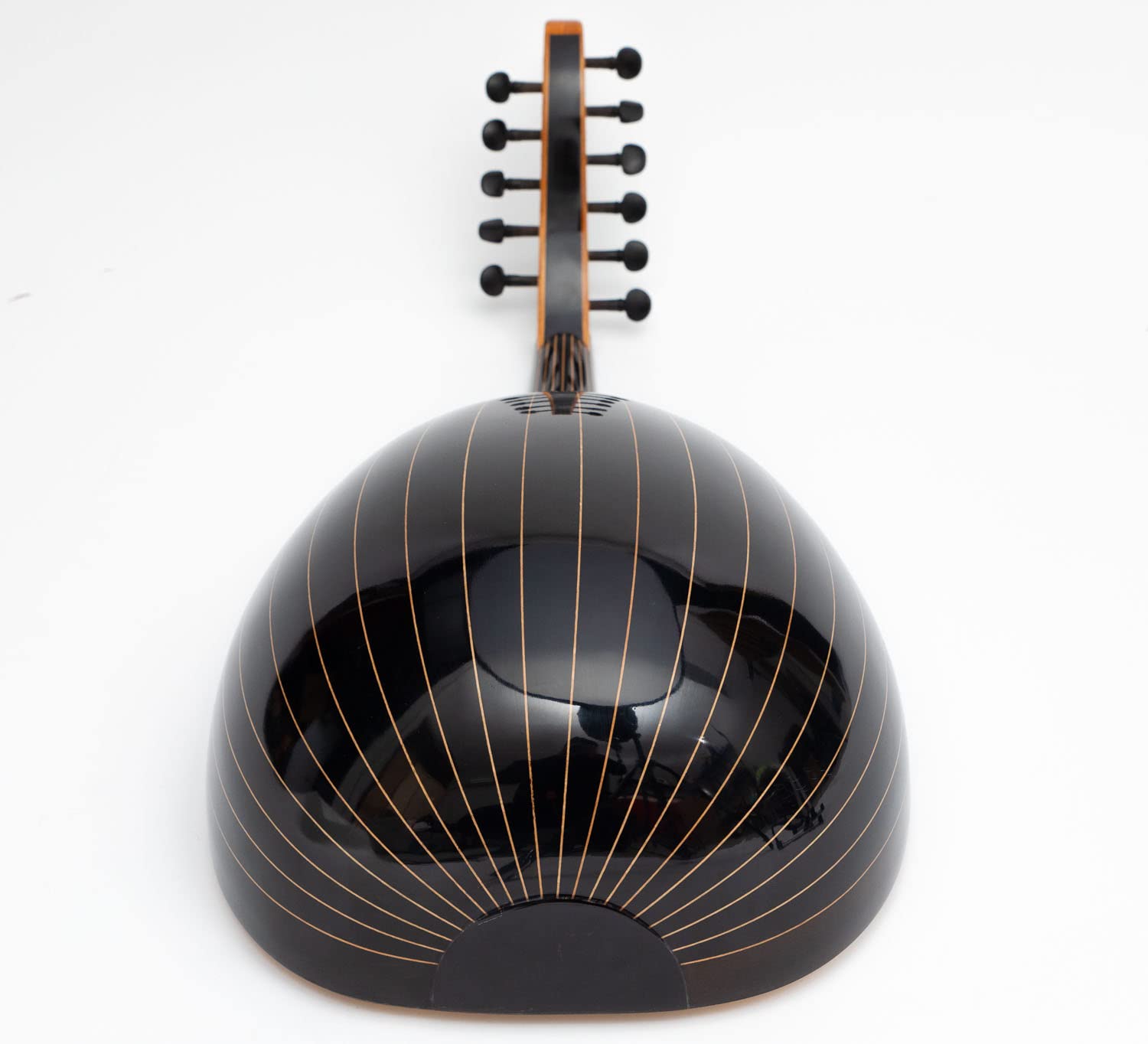 Handgefertigtes türkisches Oud aus schwarzer Walnuss, Ebenholzwirbeln und Kurschner-Saiten. Mit weicher Hülle. Traditionelles Saitenmusikinstrument
