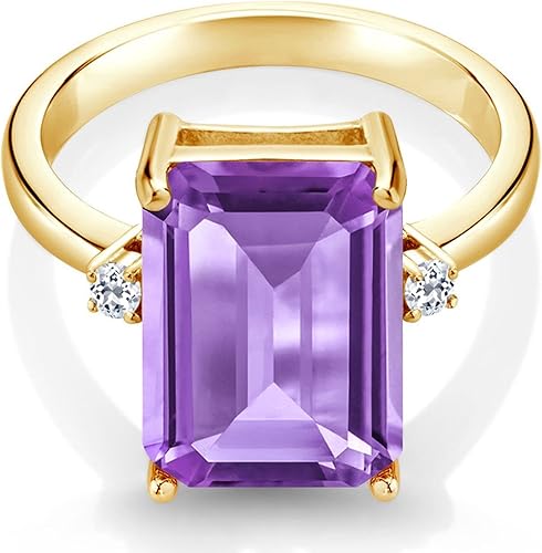 Miniatura 2 de Gem Stone King Anillo de plata chapada en oro amarillo de 18 quilates con amatista púrpura y topacio blanco para mujer