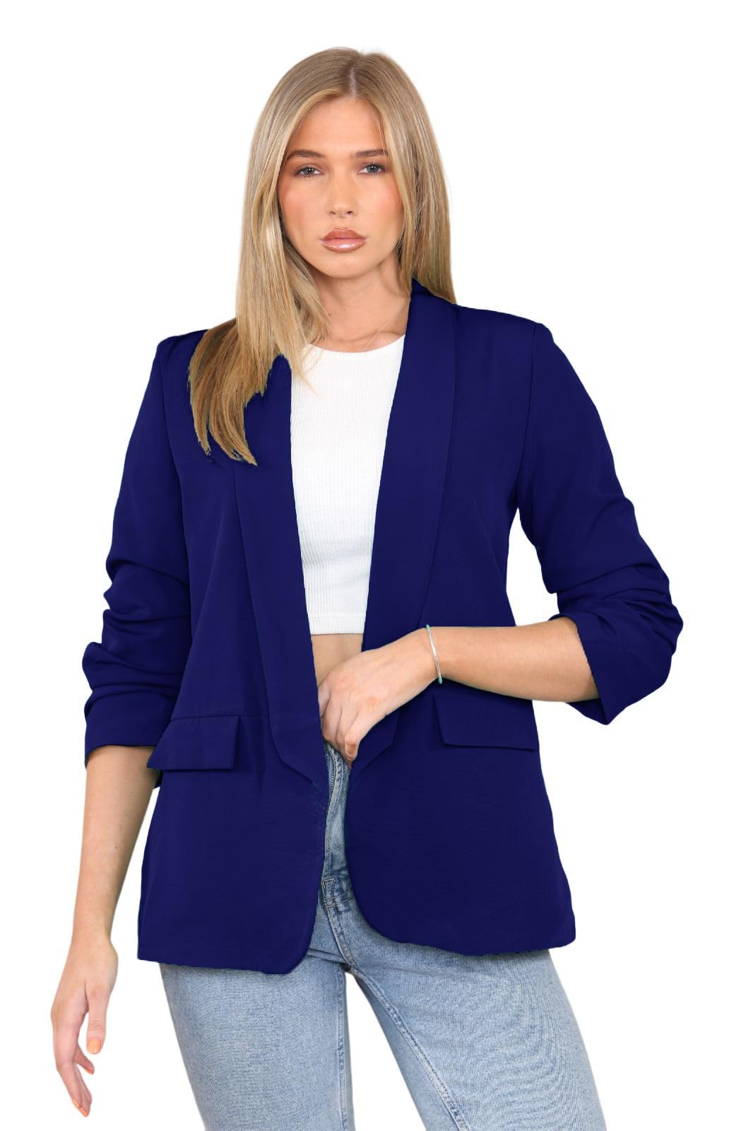 Blazer femme bleu marine veste de bureau mi-saison chic coupe décontractée taille S - 8