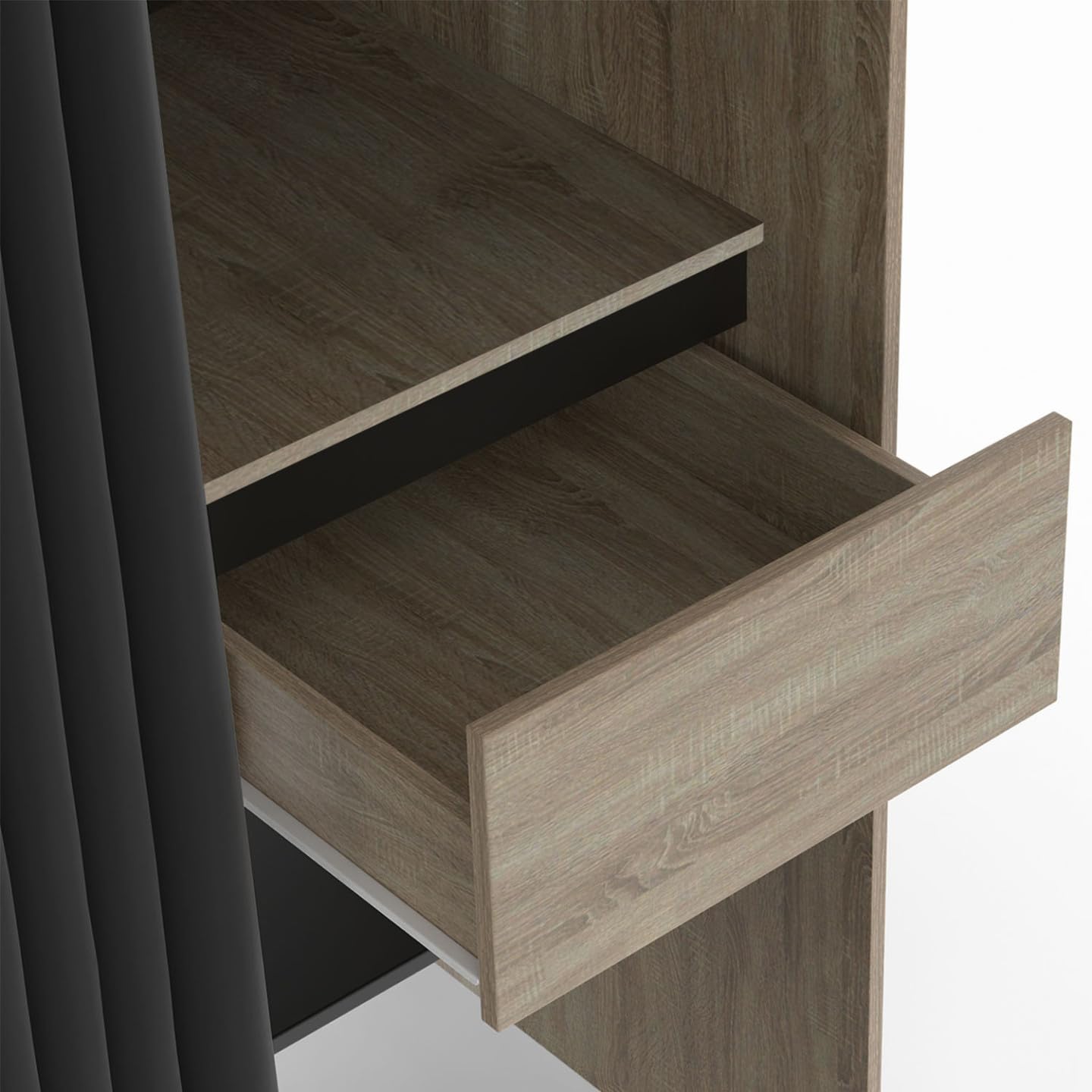 IDMarket - Dressing extensible double XXL MERYL 120/180 cm hêtre avec tiroirs + étagères + penderie + rideau noir