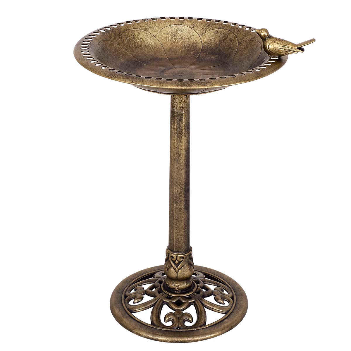 DREAMADE Bain d’Oiseaux Sauvages sur Pied, Etanche Résistant aux Imtempéries, Jardin/Cour Extérieur, Décoratif avec Aspect Métal, Bronze (Bronze)
