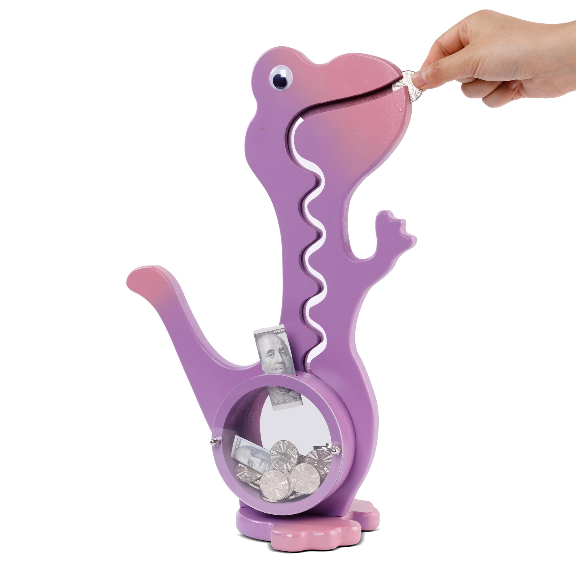 squacco Dinosaur Piggy Bank Boalord for Girls Boys Kids Big Animal Personalized Wooden Coin Bank Money Saving Box for Children Adult Best Toy Gift（