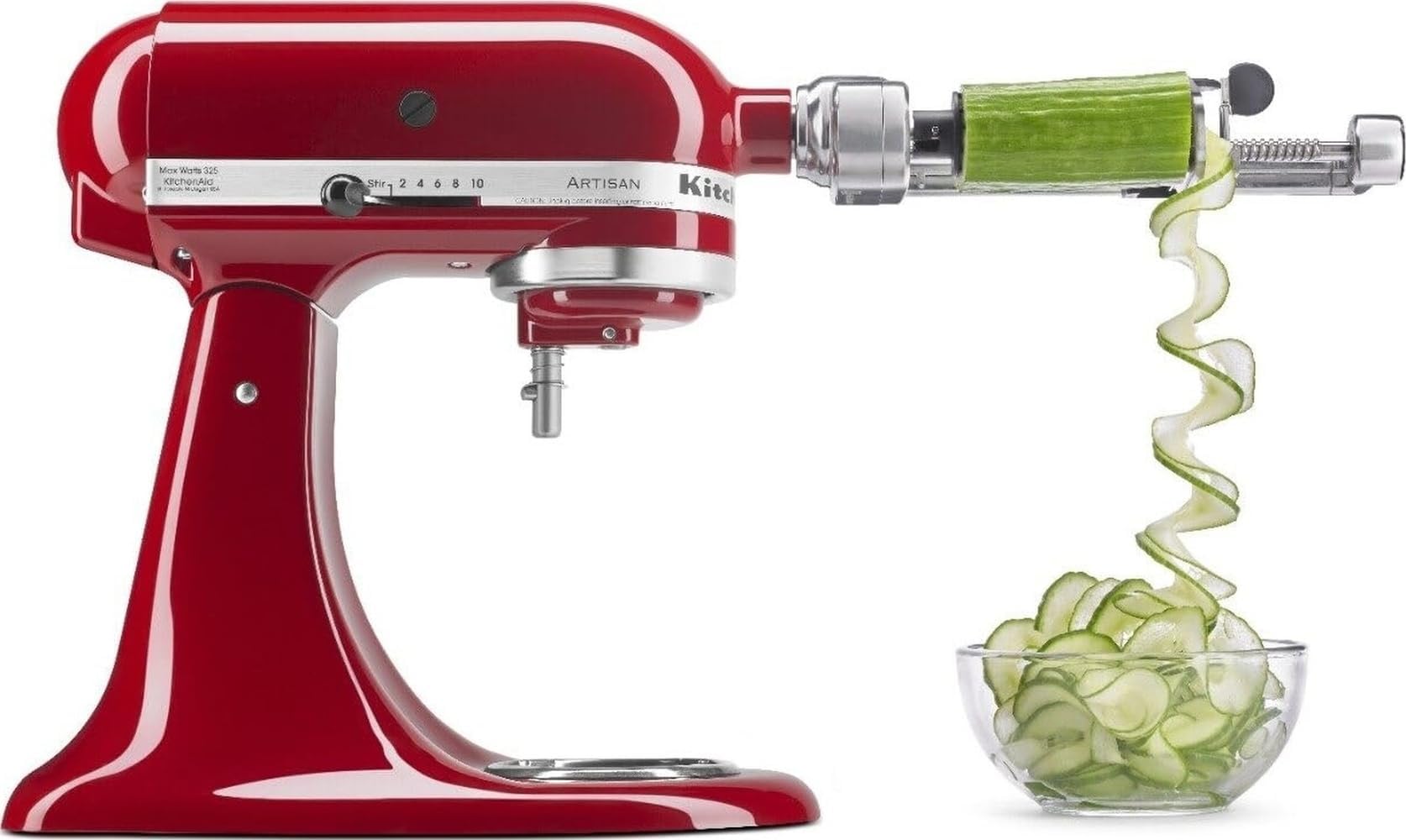 KitchenAid 7-Blade Fruit and Vegetable Spiralizer Attachment, KSM2APC | Fits all KitchenAid Stand Mixers, 7 Blade Spiralizer with Peel, Core, and Slice, blades top rack Dishwasher-safe