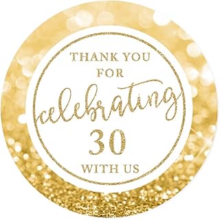 Andaz Press Glitzy Faux Gold Glitter Round Sticker Labels, Thank You for Celebrating 30 with Us, 30th Birthday or Anniversary, 40-Pack