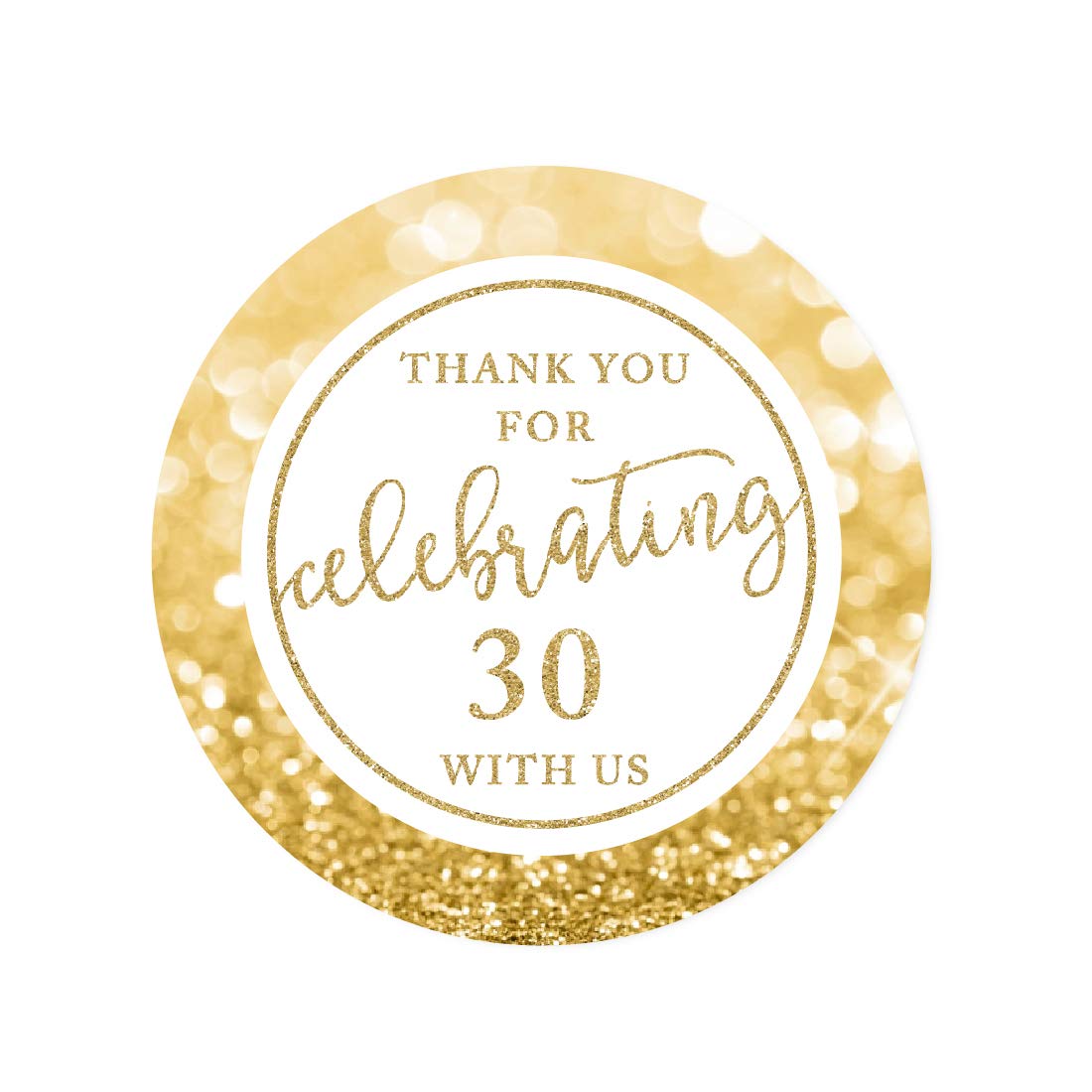 Andaz Press Glitzy Faux Gold Glitter Round Sticker Labels, Thank You for Celebrating 30 with Us, 30th Birthday or Anniversary, 40-Pack